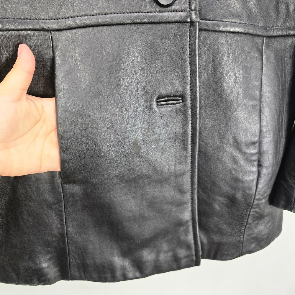 Vintage 90s Leather Jacket Coat Women's L Black Alt Grunge Goth Classic Matrix - Picture 2 of 16